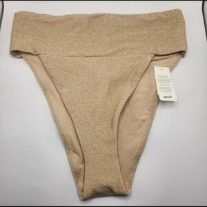 Aerie Gold and Tan Shimmer High Cut Cheeky Swim Bottom